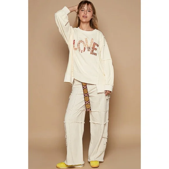 POL Love Letter Patch Relaxed Fit Sweatshirt in Cream - Picture 2 of 6